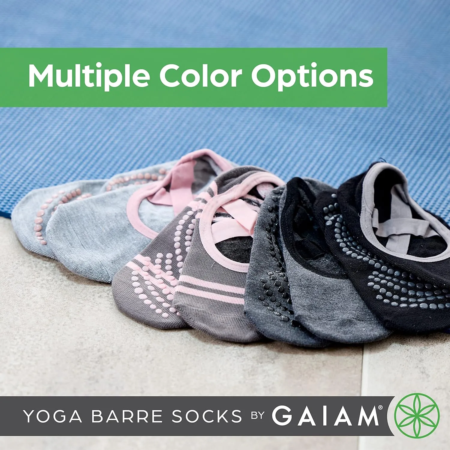 Gaiam Grippy Studio Yoga Socks for Extra Grip in Standard or Hot Yoga