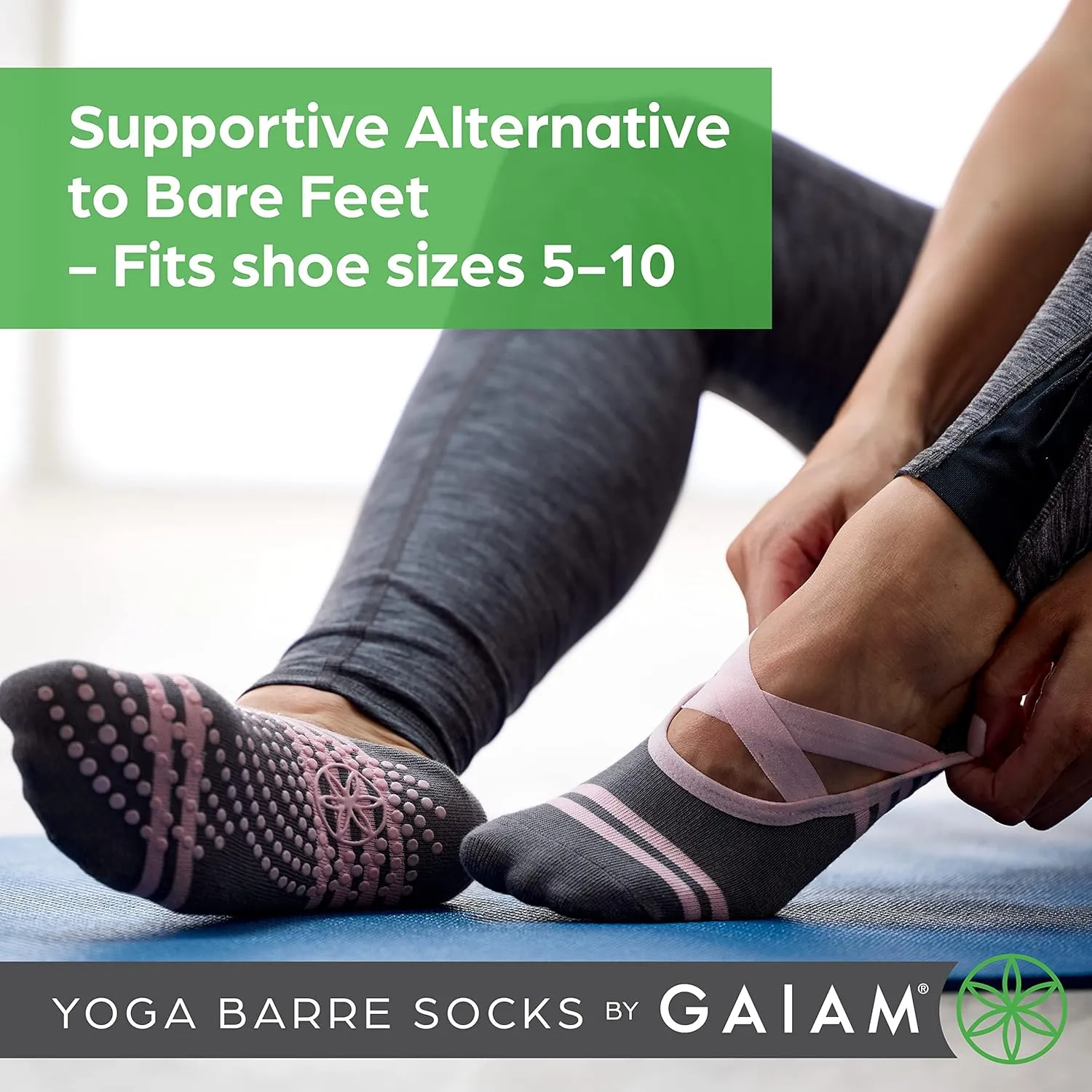 Gaiam Grippy Studio Yoga Socks for Extra Grip in Standard or Hot Yoga