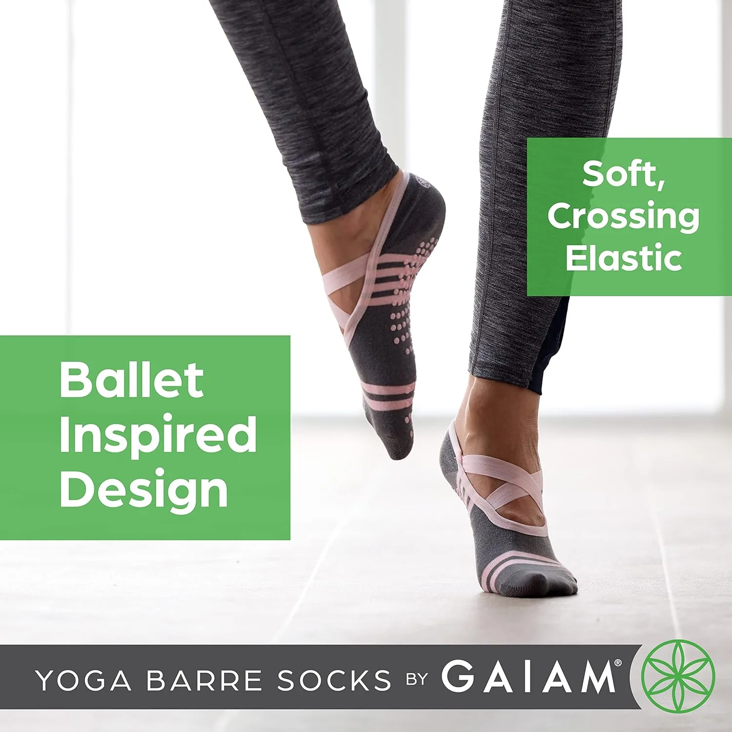 Gaiam Grippy Studio Yoga Socks for Extra Grip in Standard or Hot Yoga
