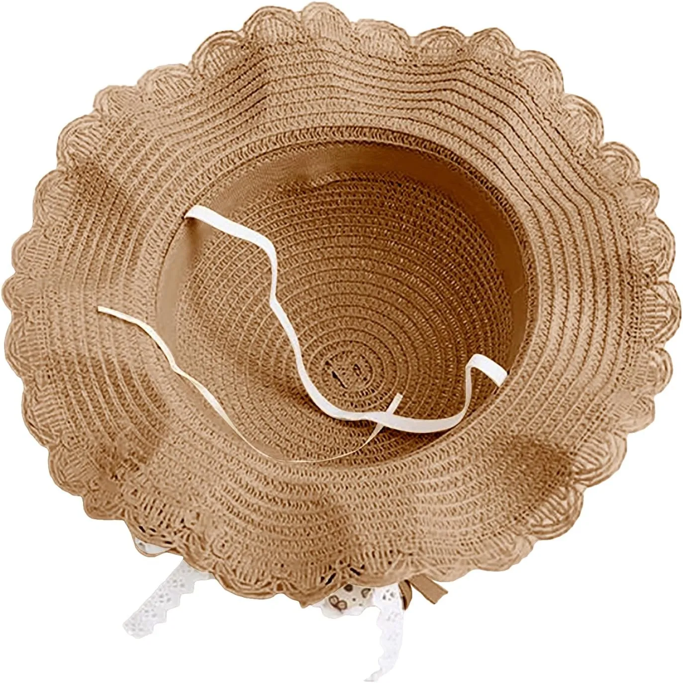 Girls Sweet Lace Bowknot Summer Sunblock Straw Hat with Crossbody Bag Wide Brim Outdoor Beach Sun Protection Bucket Hat