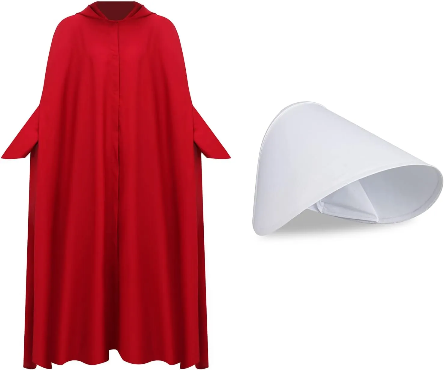 Handmaid Offred Cosplay Costume Outfit,Women Red Hooded Cape Cloak with White Bonnet for Halloween Party
