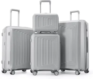 Hard Shell Luggage, Luggage 4-Piece Set (14/20/24/28), Carry-On Luggage, Lightweight TSA Lock, with Spinner Wheels, for Outdoor Travel, Silver