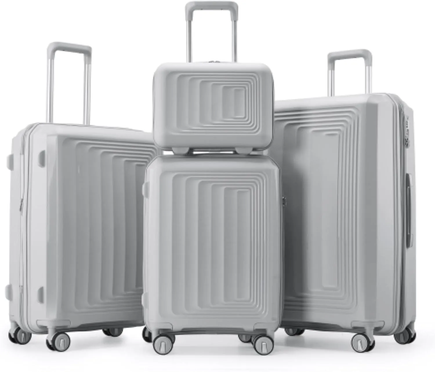 Hard Shell Luggage, Luggage 4-Piece Set (14/20/24/28), Carry-On Luggage, Lightweight TSA Lock, with Spinner Wheels, for Outdoor Travel, Silver