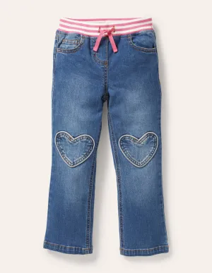 Heart Patch Jeans-Mid Vintage Denim