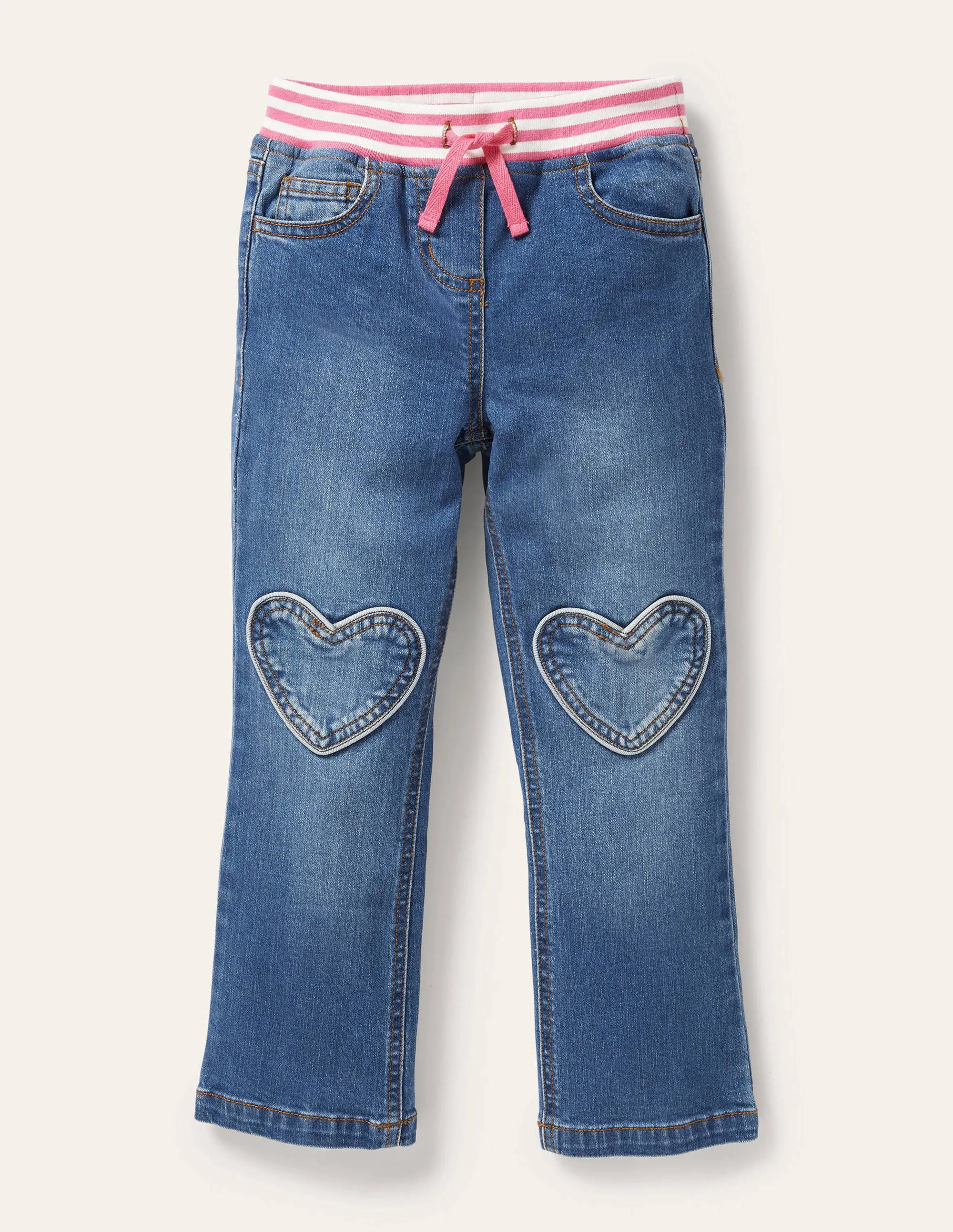 Heart Patch Jeans-Mid Vintage Denim