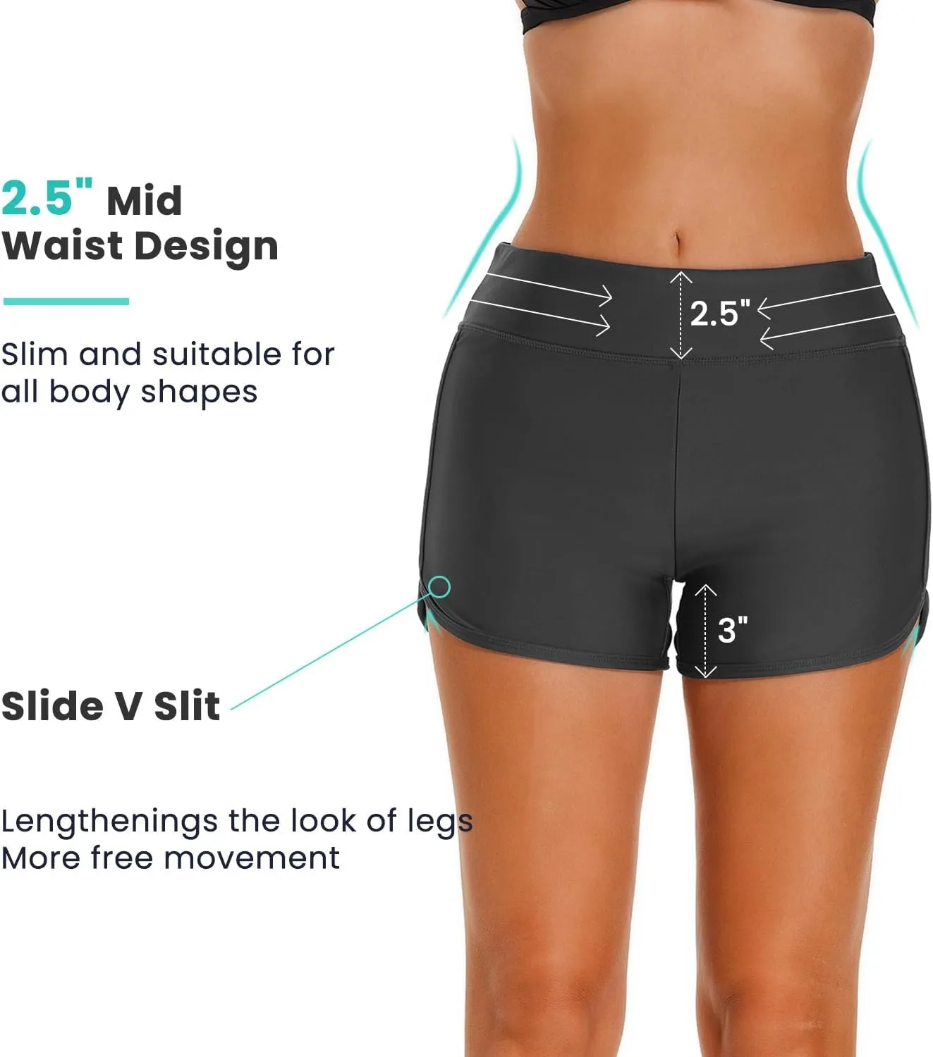 HODOSPORTS Women's 3" Swim Board Shorts UPF50  Quick Dry Swimsuit Bottoms Full Liner Boyshort Bathing Suit Bottom