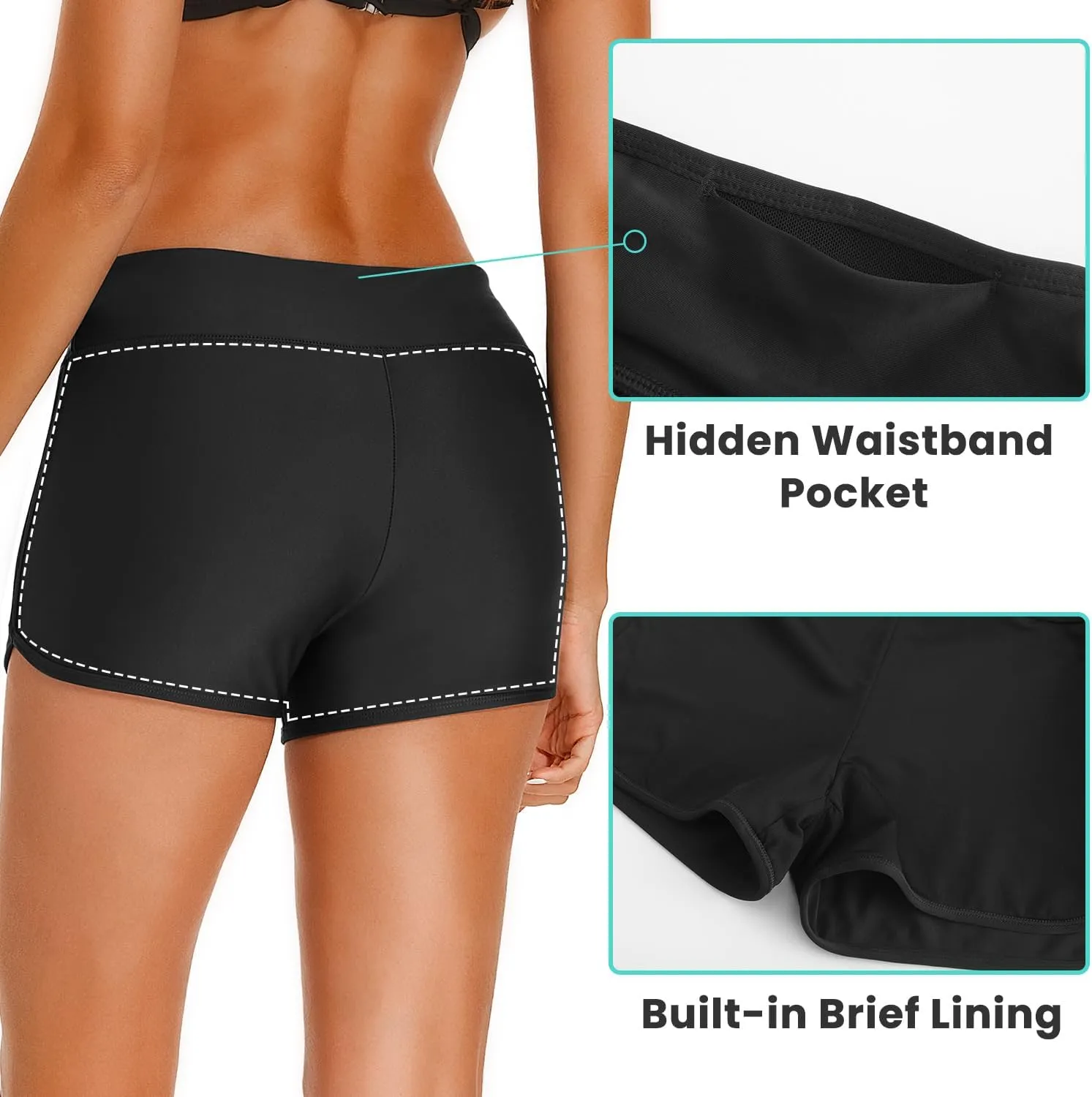HODOSPORTS Women's 3" Swim Board Shorts UPF50  Quick Dry Swimsuit Bottoms Full Liner Boyshort Bathing Suit Bottom