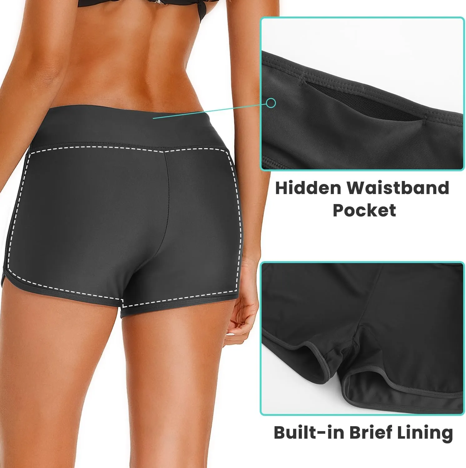 HODOSPORTS Women's 3" Swim Board Shorts UPF50  Quick Dry Swimsuit Bottoms Full Liner Boyshort Bathing Suit Bottom