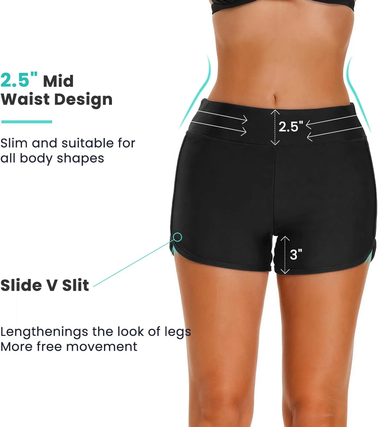 HODOSPORTS Women's 3" Swim Board Shorts UPF50  Quick Dry Swimsuit Bottoms Full Liner Boyshort Bathing Suit Bottom