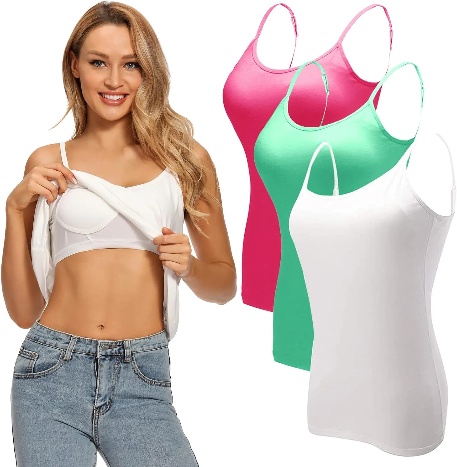Ibeauti Womens Camisoles Tops with Built in Padded Bra Basic Breathable Tank Top
