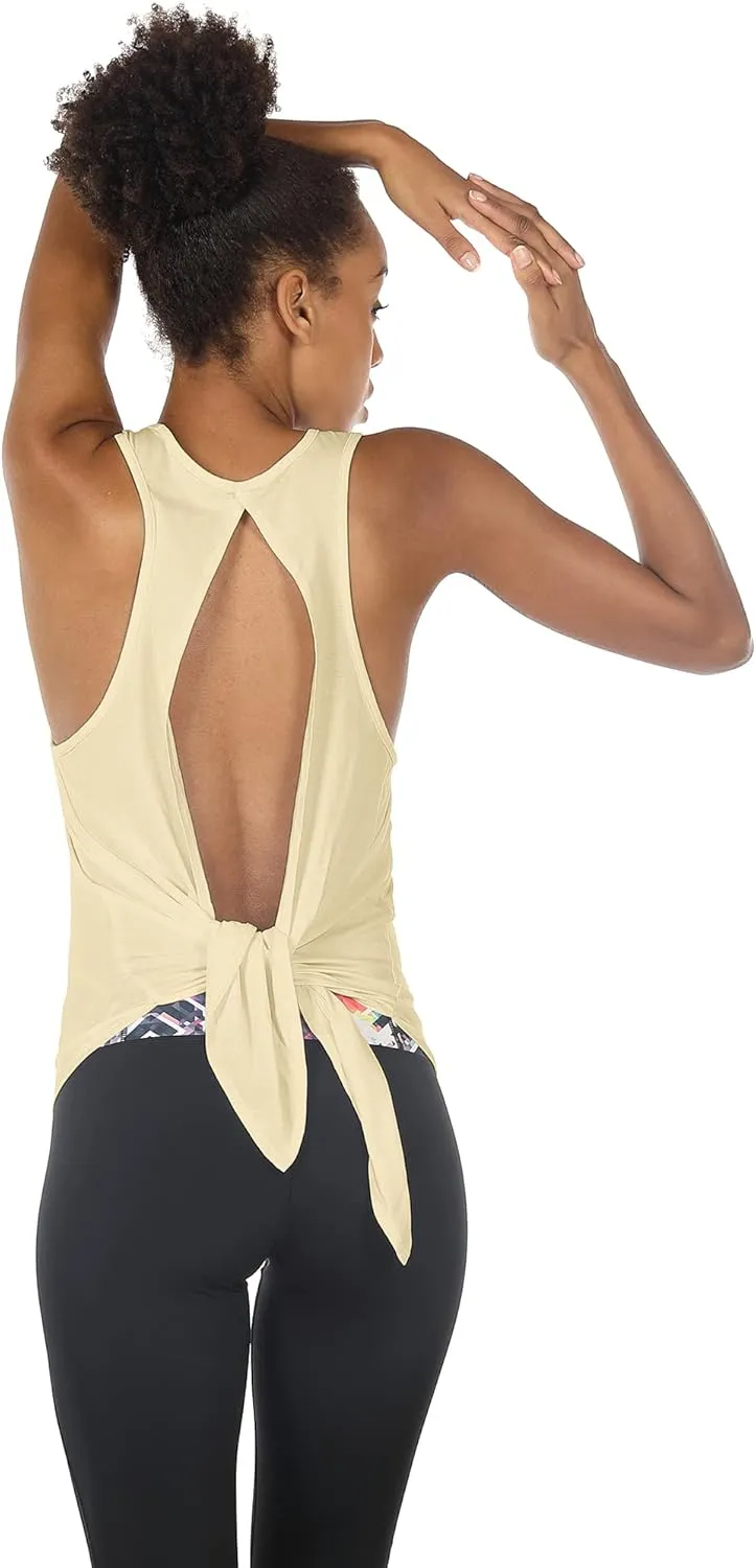 icyzone Tie Back Yoga Tops for Women, Lightweight Workout Athletic Tanks, Breathable Gym Shirts