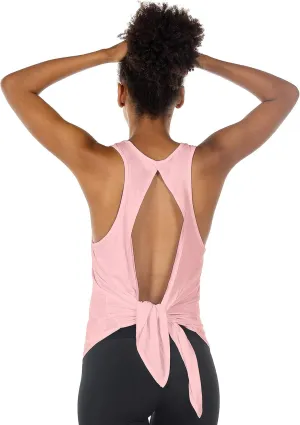 icyzone Tie Back Yoga Tops for Women, Lightweight Workout Athletic Tanks, Breathable Gym Shirts