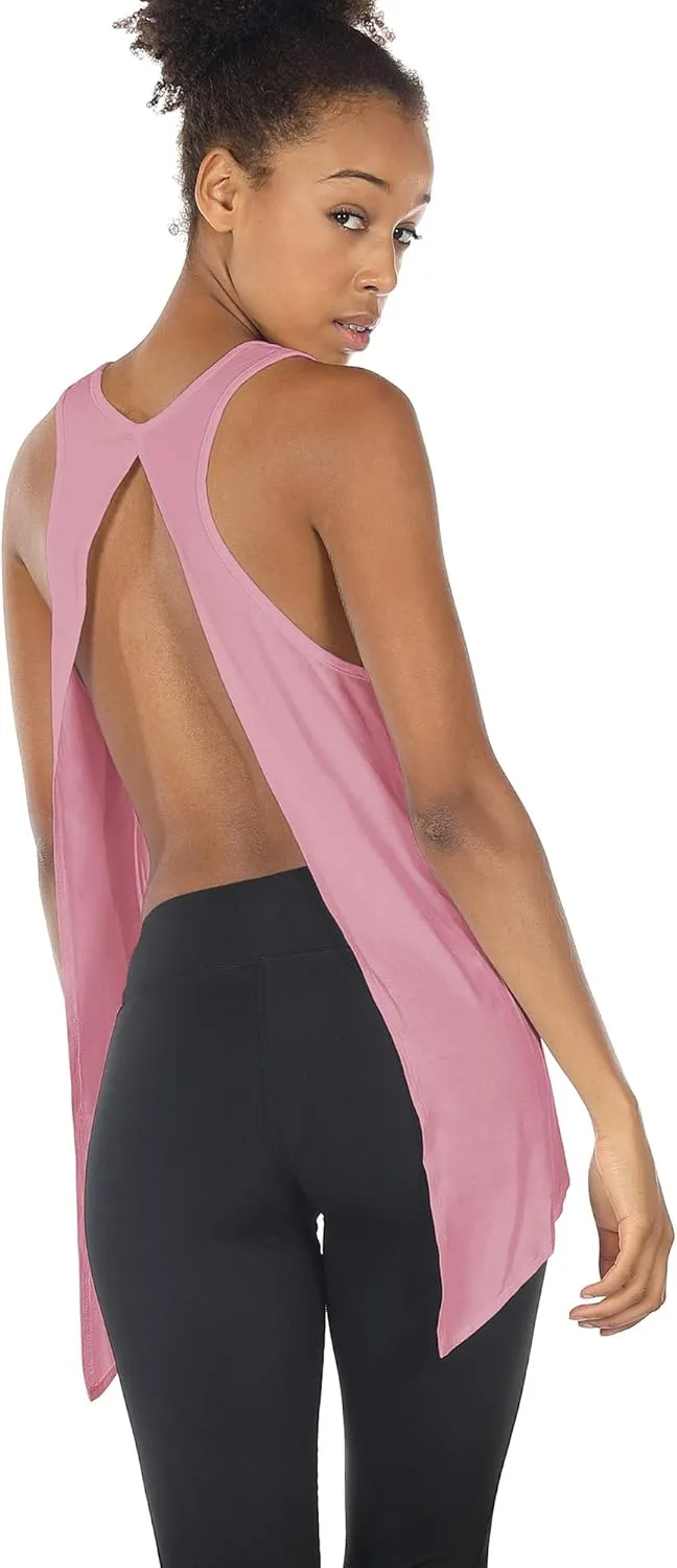 icyzone Tie Back Yoga Tops for Women, Lightweight Workout Athletic Tanks, Breathable Gym Shirts