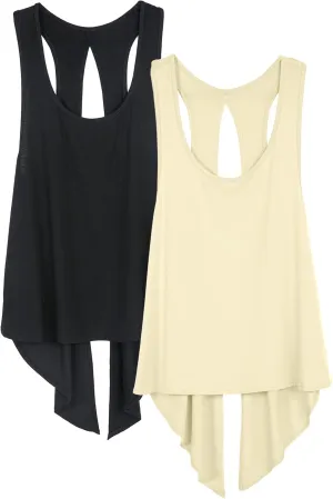 icyzone Tie Back Yoga Tops for Women, Lightweight Workout Athletic Tanks, Breathable Gym Shirts