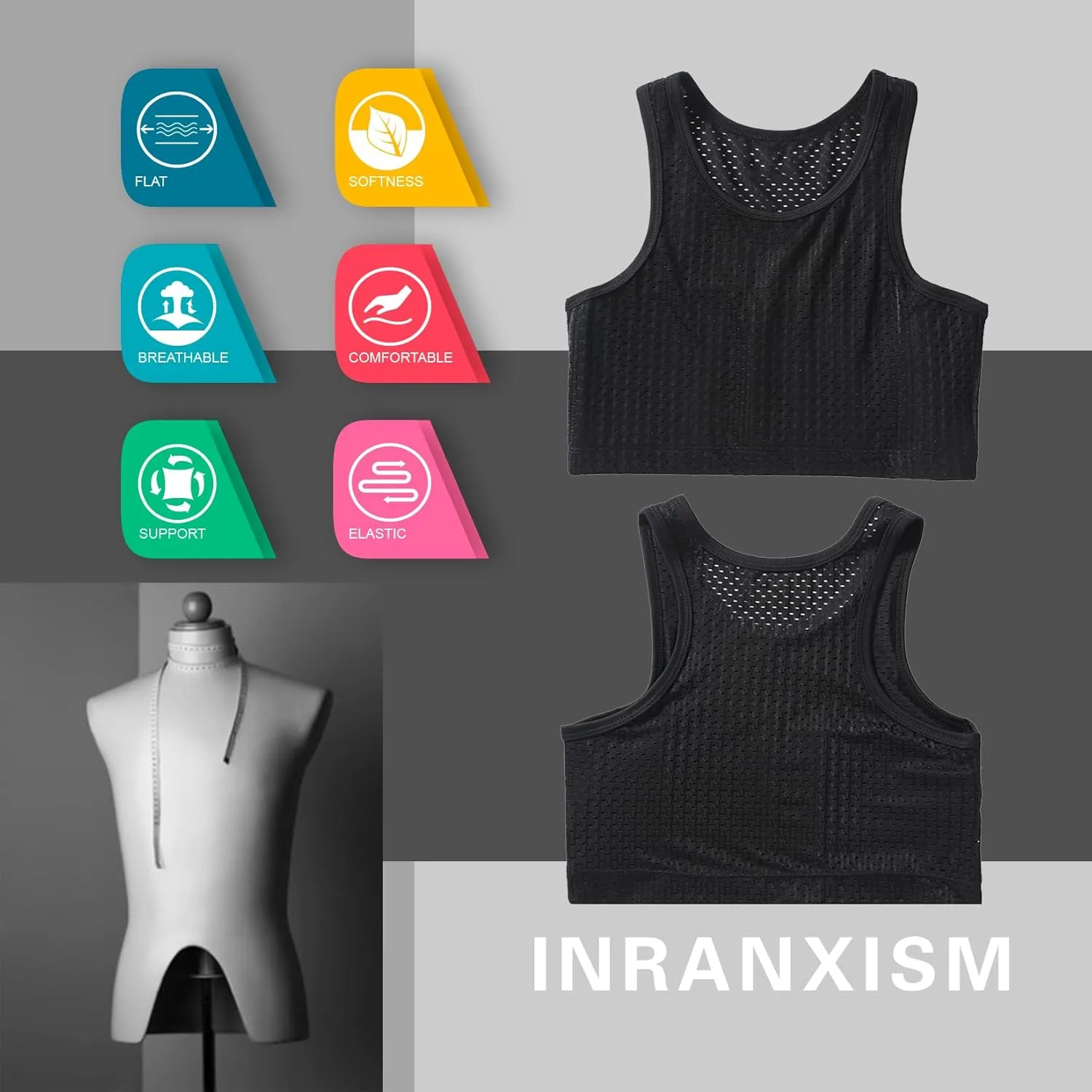 INRANXISM Chest Binder Women Transgender FTM Breathable Pullover Half Breast Binder Tank Top