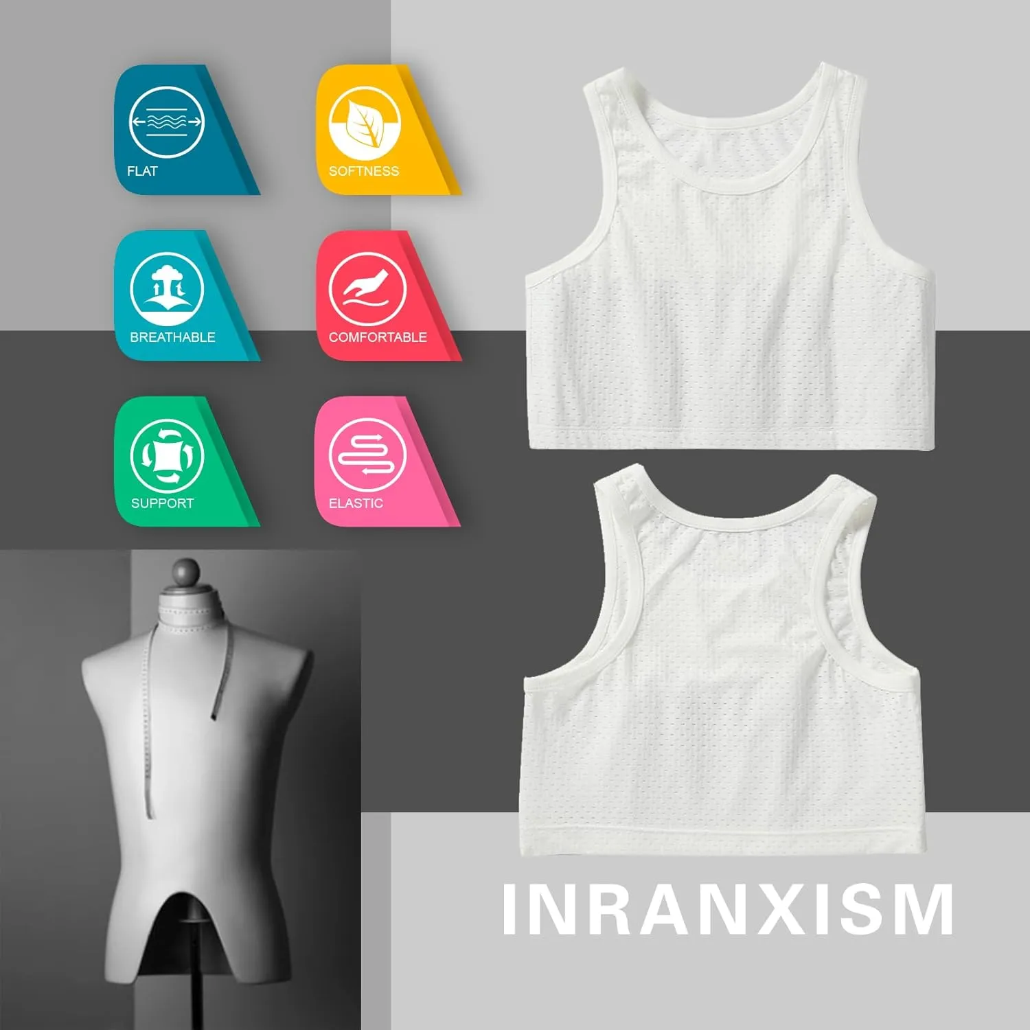 INRANXISM Chest Binder Women Transgender FTM Breathable Pullover Half Breast Binder Tank Top