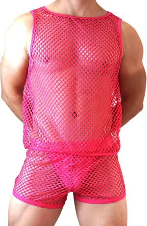 JOCKMAIL Mens Mesh Tank Top Sexy Fishnet Top Breathable Sleeveless Tank Shirt with Fishnet Boxer
