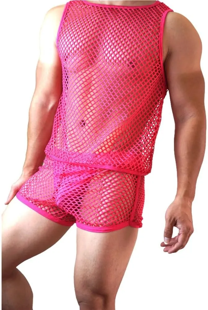JOCKMAIL Mens Mesh Tank Top Sexy Fishnet Top Breathable Sleeveless Tank Shirt with Fishnet Boxer