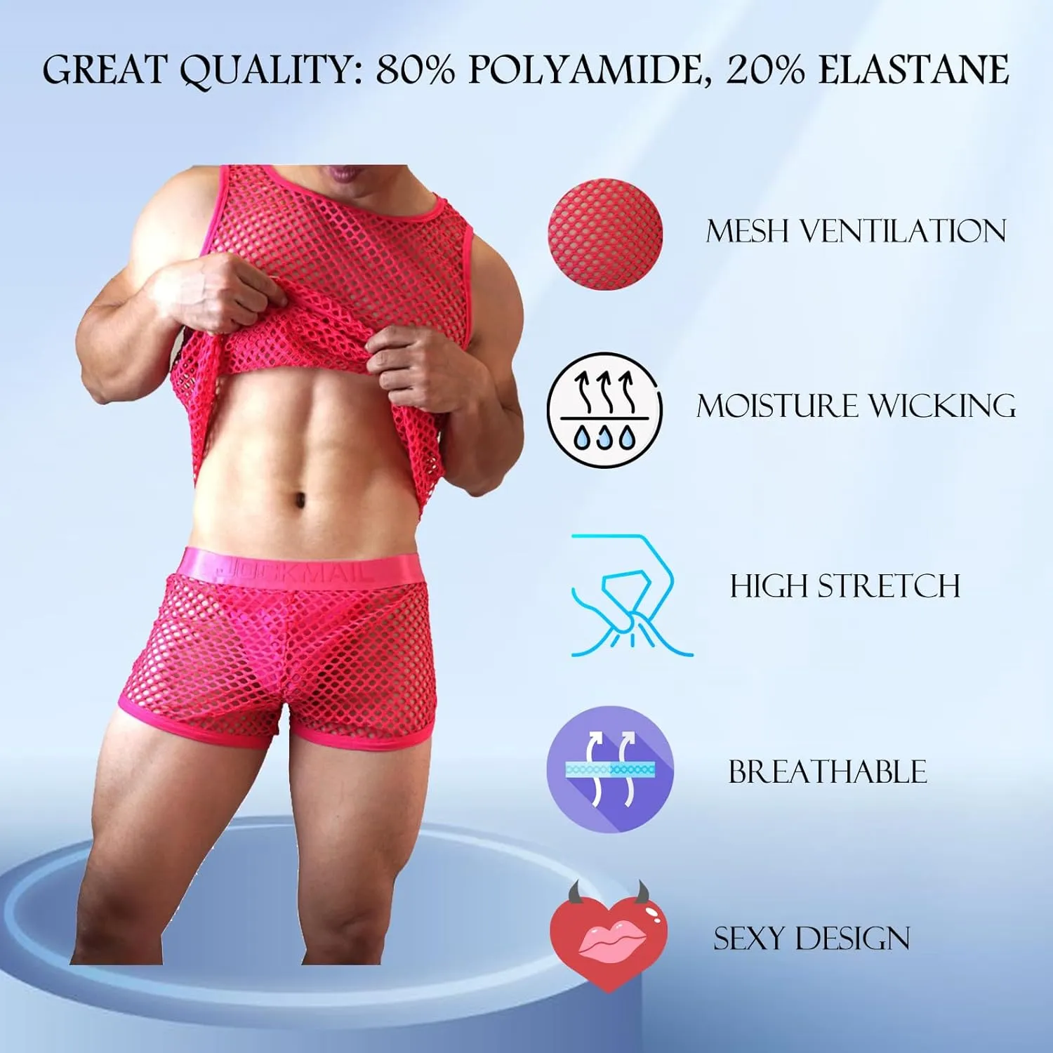 JOCKMAIL Mens Mesh Tank Top Sexy Fishnet Top Breathable Sleeveless Tank Shirt with Fishnet Boxer