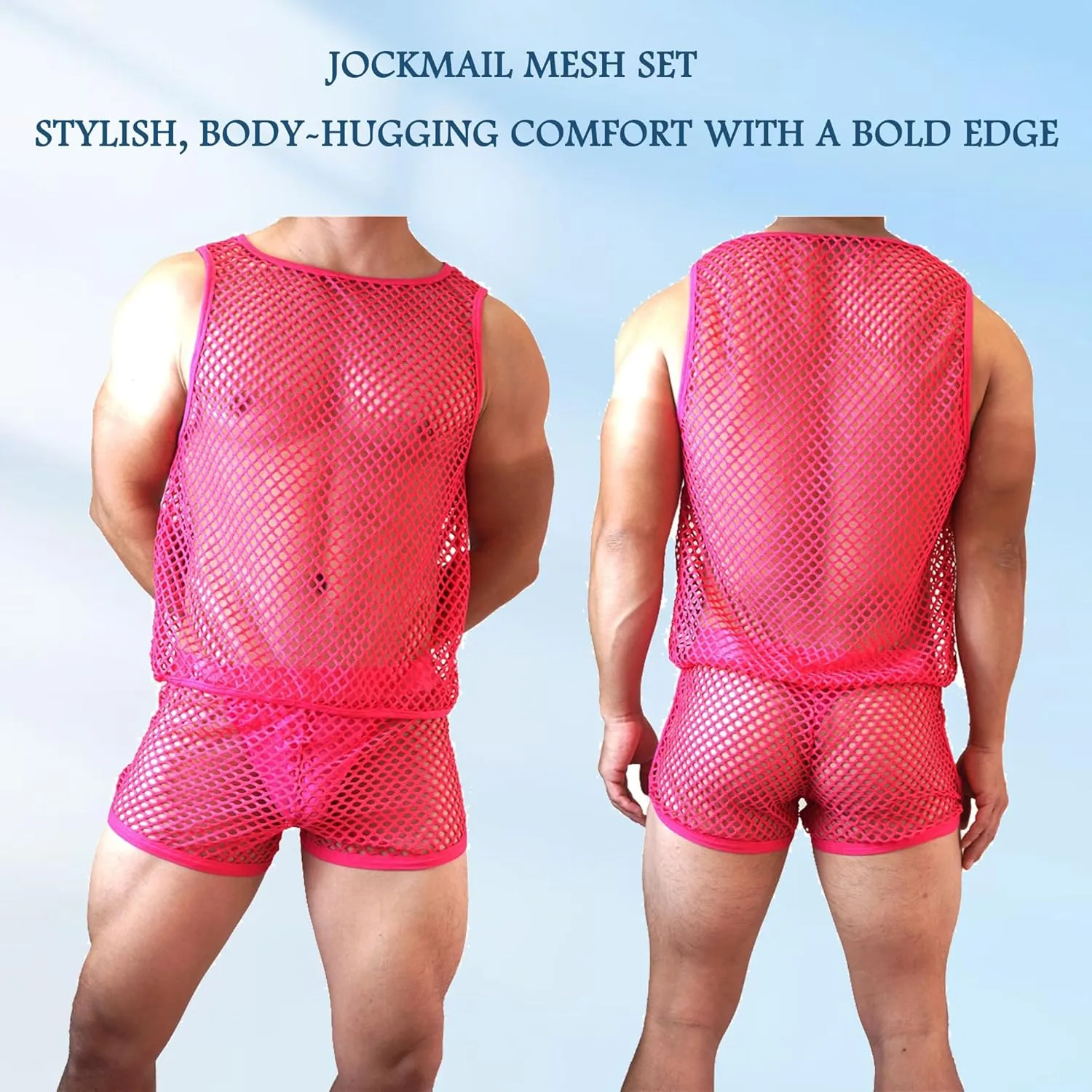JOCKMAIL Mens Mesh Tank Top Sexy Fishnet Top Breathable Sleeveless Tank Shirt with Fishnet Boxer