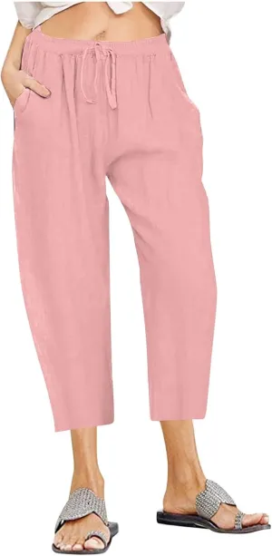 Lmdudan 2025 Women Plus Size Wide Leg Pants Summer Stretchy Drawstring Waist Workout Pants Casual Trousers Pants with Pockets