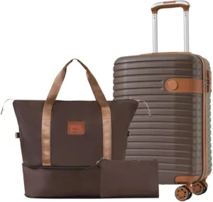 Luggage Set 3 Piece Set, 20 Inch Carry-On Luggage, ABS Material, Lightweight Hard Shell, with Universal Wheels, TSA Lock, Suitable for Outdoor Travel, Brown