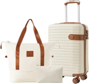 Luggage Set 3 Piece Set, 20 Inch Carry-On Luggage, ABS Material, Lightweight Hard Shell, with Universal Wheels, TSA Lock, Suitable for Outdoor Travel, Cream Color