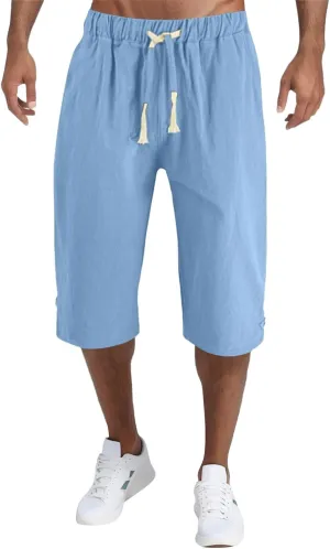 Mens Fashion Casual Simple Solid Color Lumbar Frenum Pants Calf Length Trousers Chinos Pants Men Stretch