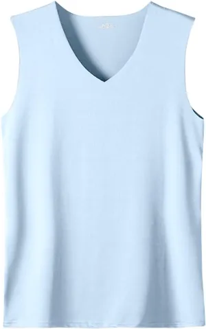 Men's Summer Tank Top Ice Silk Traceless Thin Breathable V-Neck Sleeveless Top