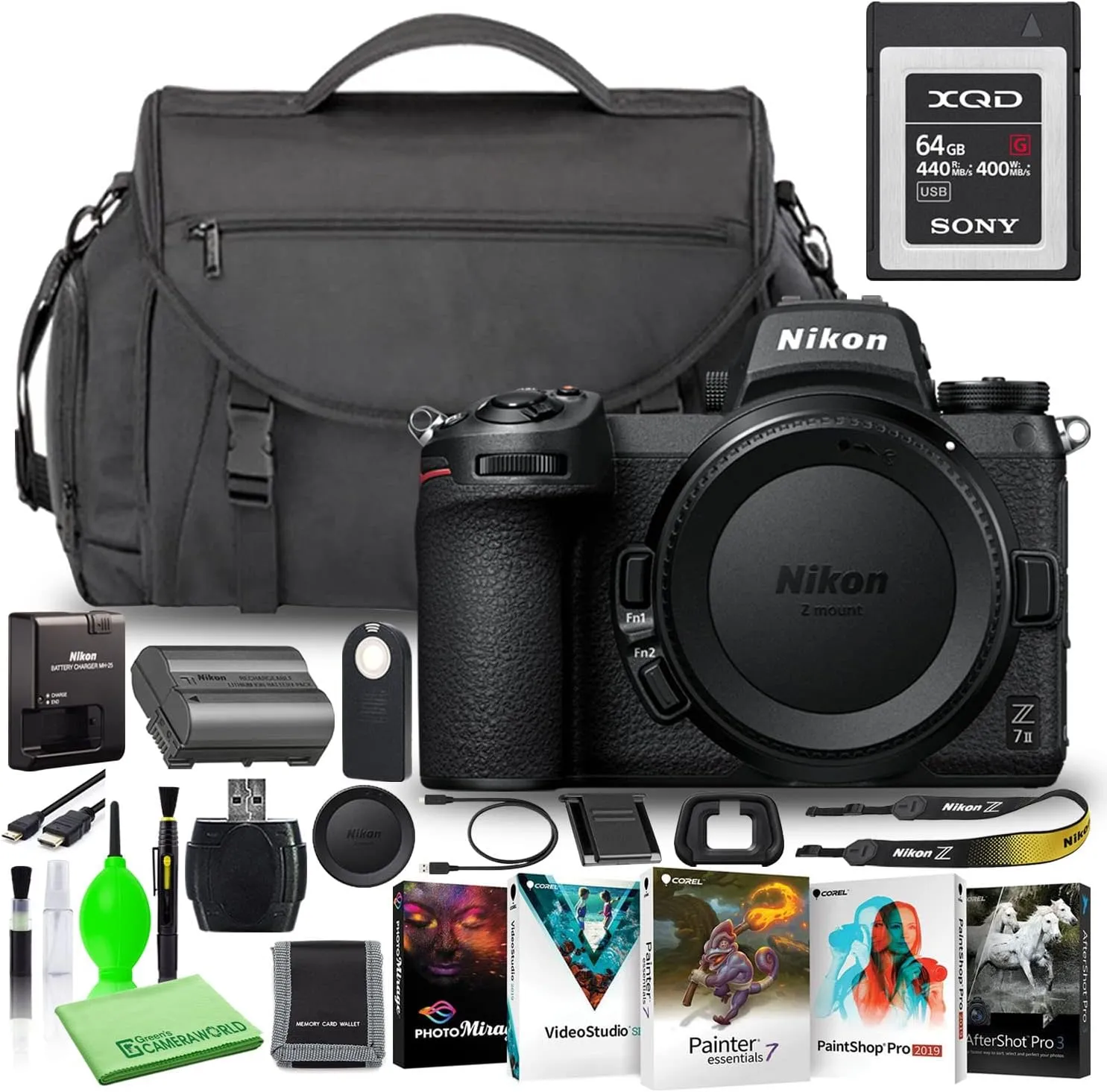 Nikon Z 7II 45.7MP Mirrorless Digital Camera (Body Only) (1653) Deluxe Bundle with Sony 64GB XQD Memory Card   Large DSLR Camera Bag   Corel Editing Software   Much More (Renewed)