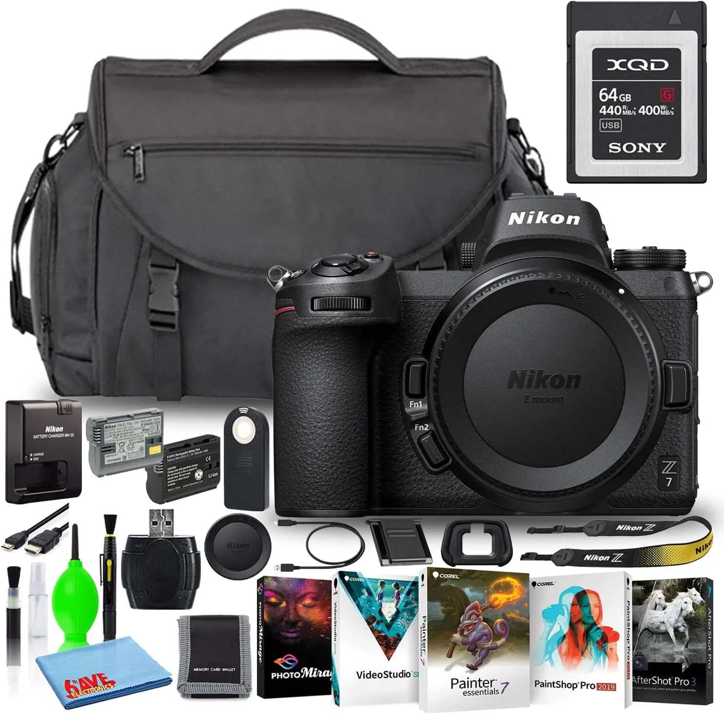 Nikon Z7 45.7MP Mirrorless Digital Camera (Body Only) (1591) Deluxe Bundle with Sony 64GB XQD Memory Card   Large Camera Bag   Corel Editing Software   Extra Battery   Much More (Renewed)