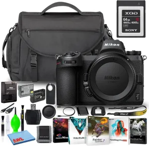 Nikon Z7 45.7MP Mirrorless Digital Camera (Body Only) (1591) Deluxe Bundle with Sony 64GB XQD Memory Card   Large Camera Bag   Corel Editing Software   Extra Battery   Much More (Renewed)