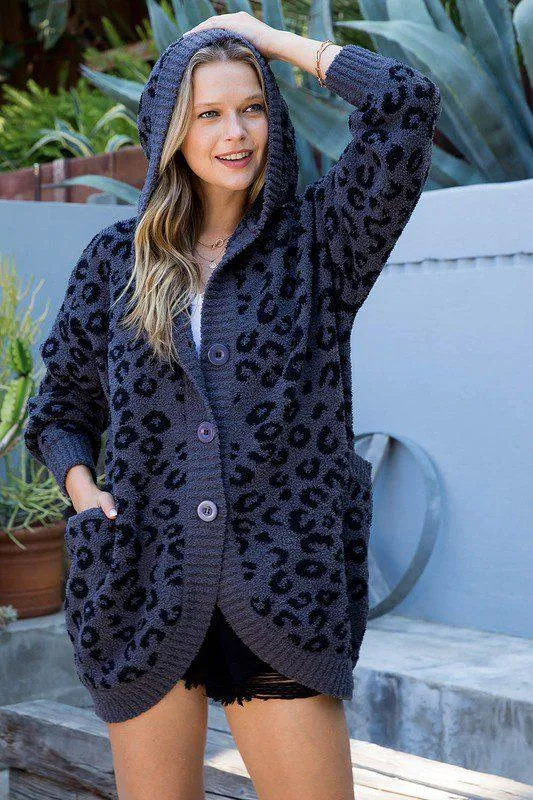 Oversized Leopard Print Hoodie Cardigan
