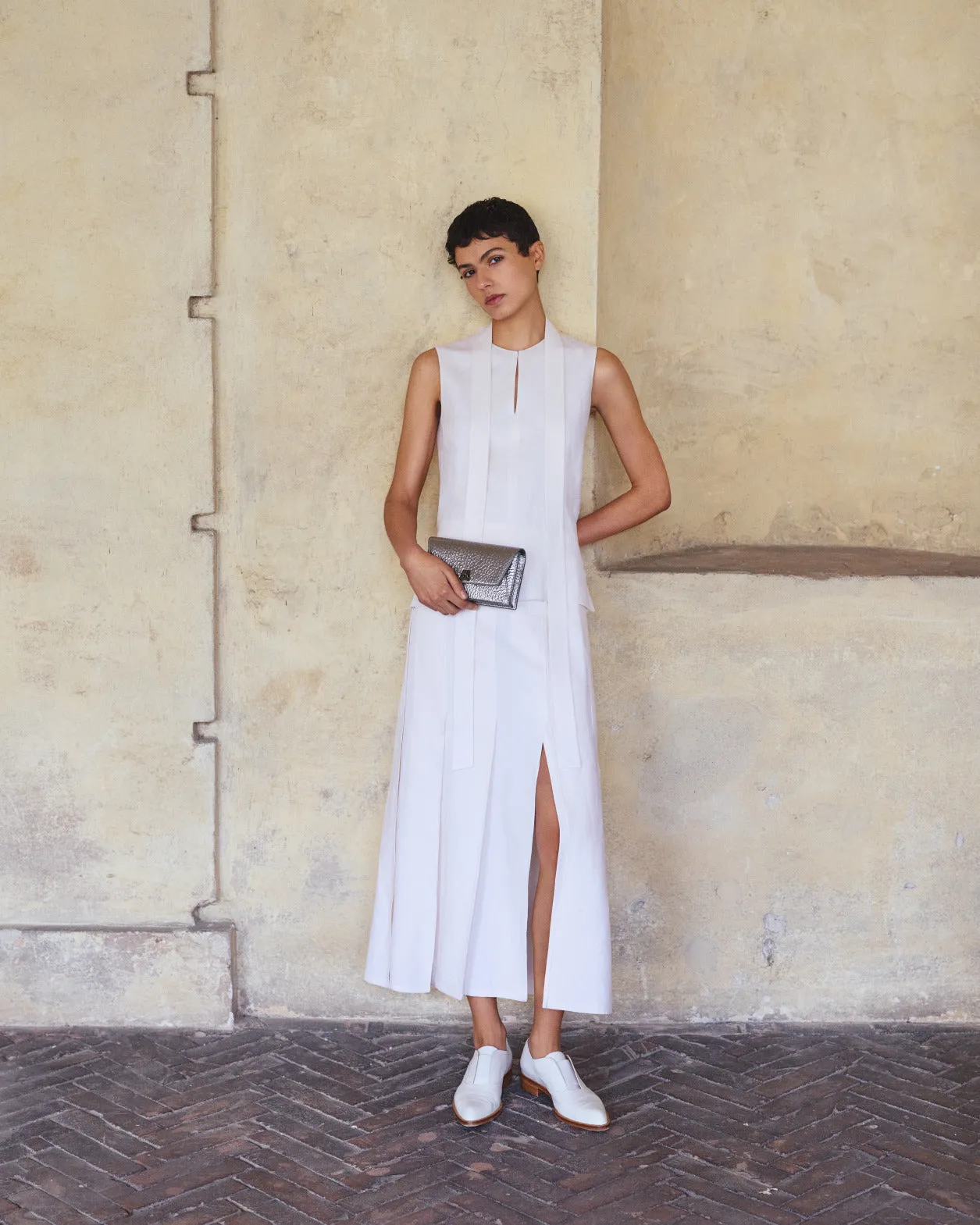 Pleated Midi Skirt in Linen Wool Blend