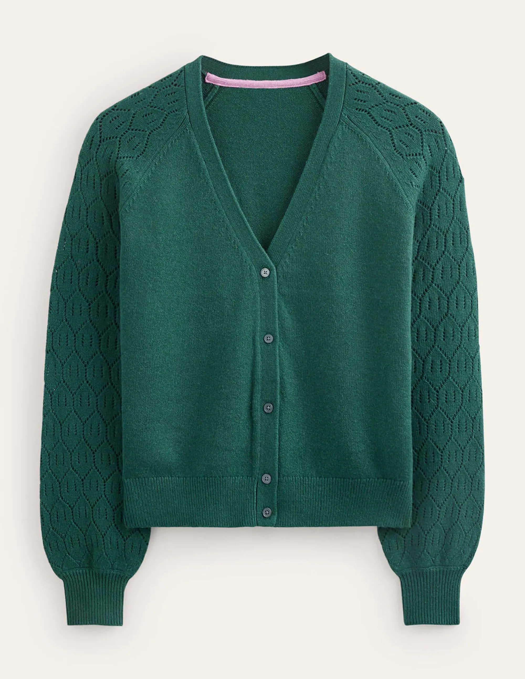 Pointelle Sleeve Cardigan-Emerald Night