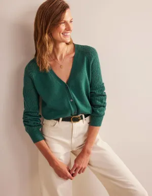 Pointelle Sleeve Cardigan-Emerald Night