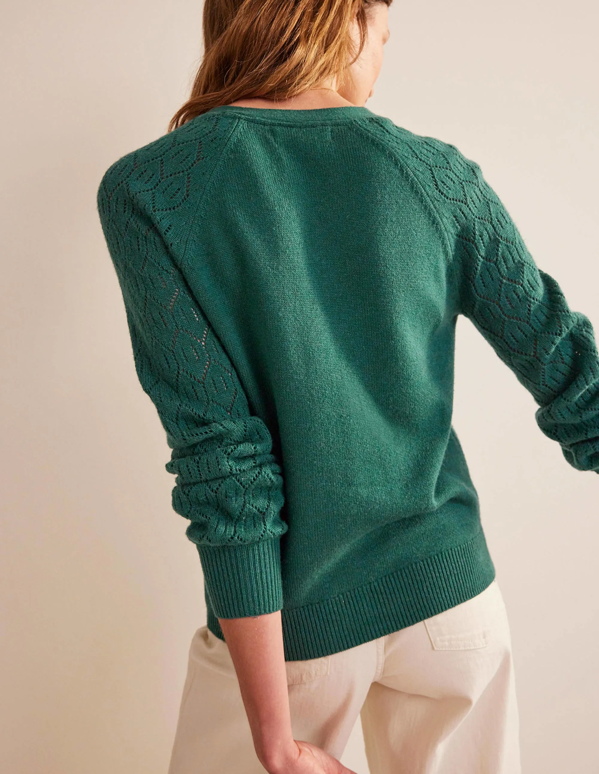 Pointelle Sleeve Cardigan-Emerald Night