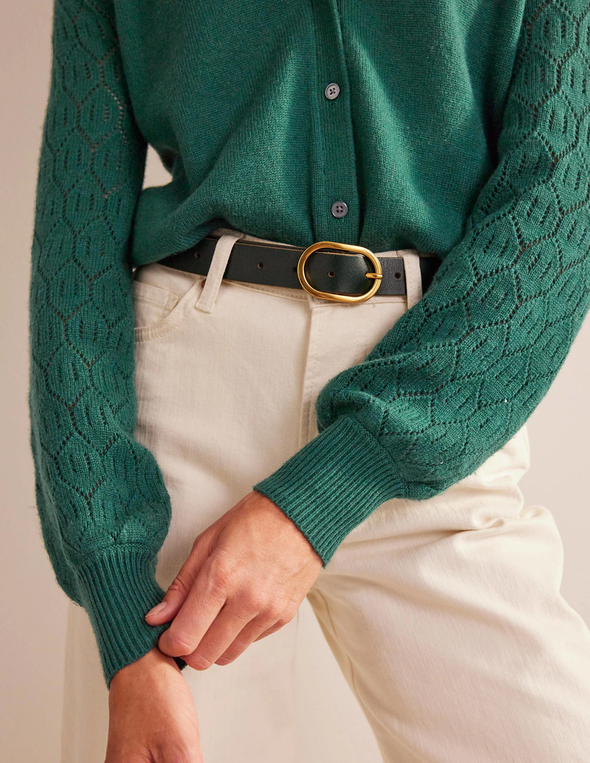 Pointelle Sleeve Cardigan-Emerald Night