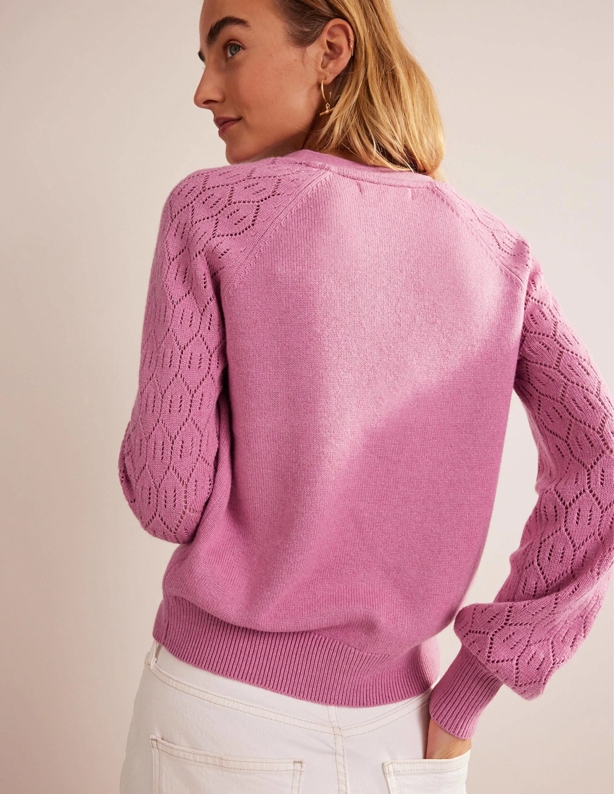 Pointelle Sleeve Cardigan-Strawberry Sherbet