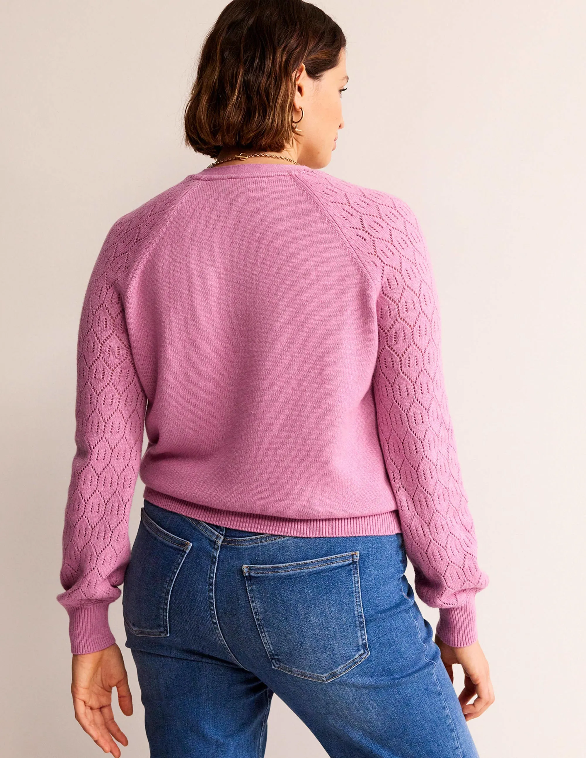 Pointelle Sleeve Cardigan-Strawberry Sherbet