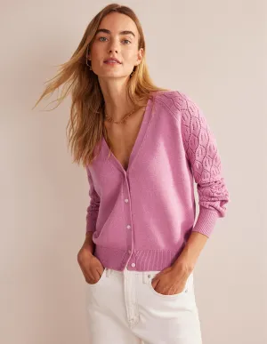 Pointelle Sleeve Cardigan-Strawberry Sherbet