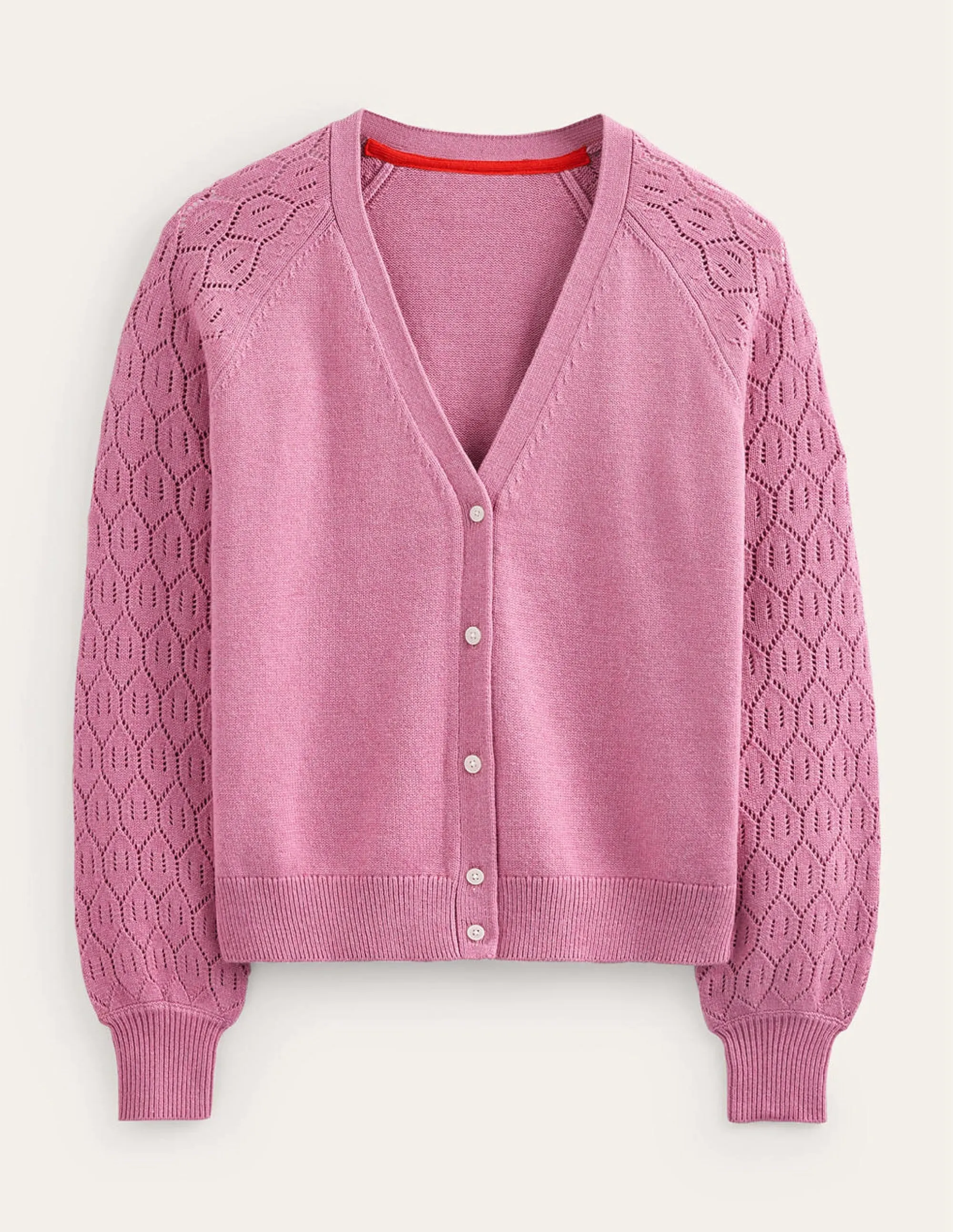 Pointelle Sleeve Cardigan-Strawberry Sherbet