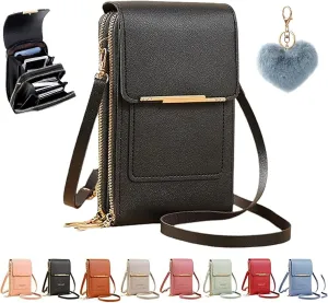 Popularate Anti-Theft Leather Bag, Touchscreen Purse Crossbody, RFID Blocking Crossbody Cell Phone Purse for Women