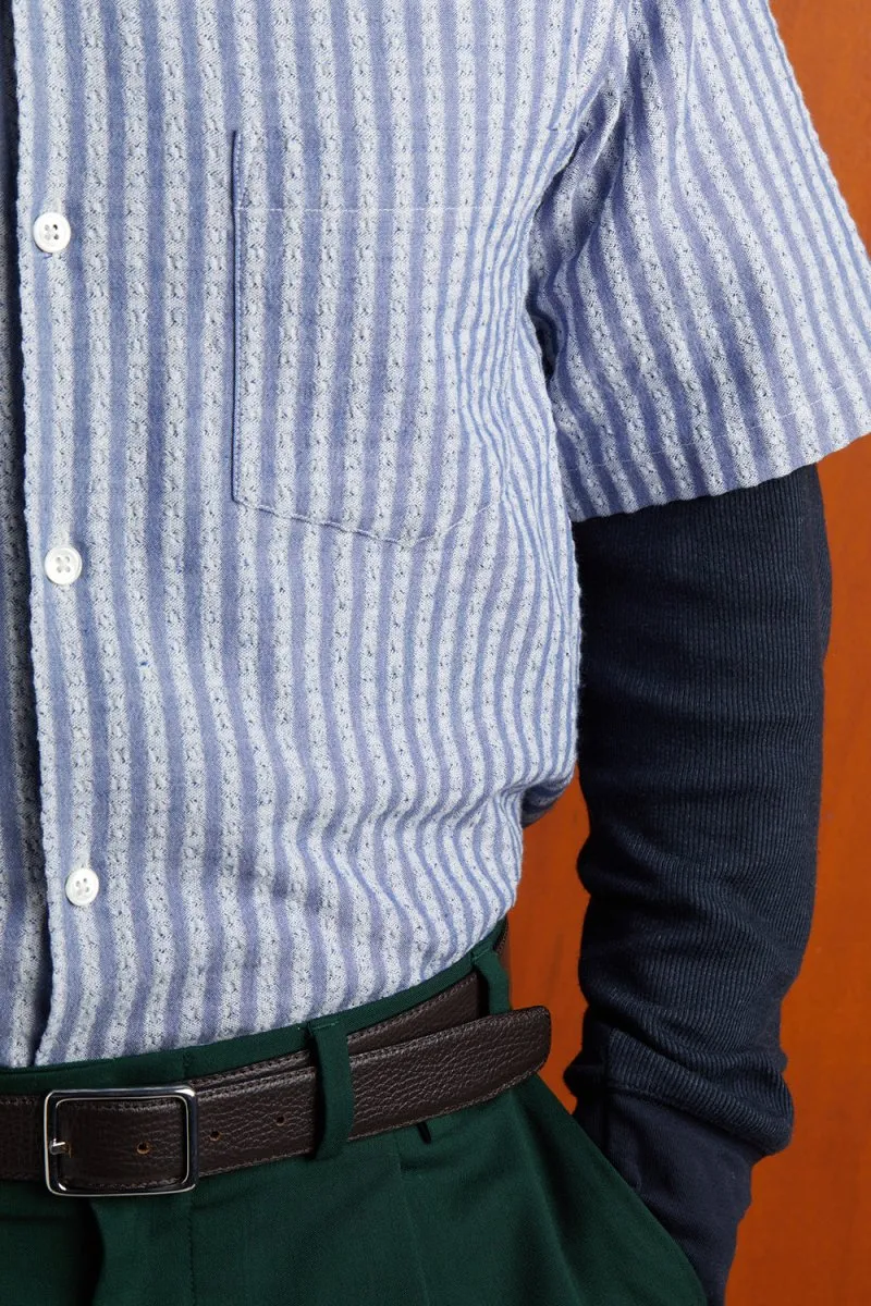 Portuguese Flannel Jacquard Chambray Shirt (Blue)