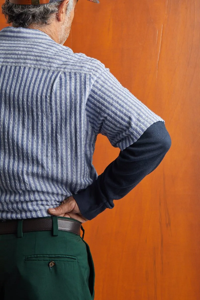 Portuguese Flannel Jacquard Chambray Shirt (Blue)