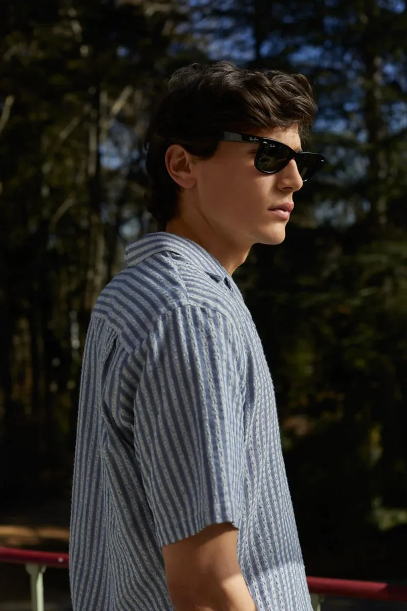 Portuguese Flannel Jacquard Chambray Shirt (Blue)