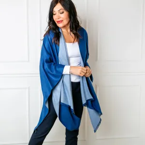 Powder Blue & Cadet Tess Reversible Poncho Wrap by Tilley & Grace