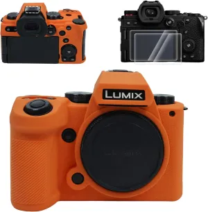 Protective Case for Panasonic LUMIX S5II/S5IIX, Camera Case, Screen Protector, Hot Shoe Cover, Orange