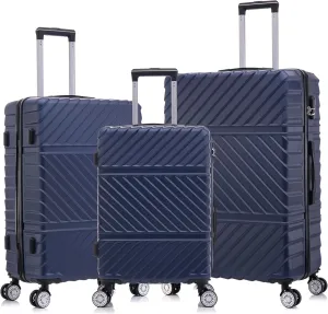 Quilted Hardside Luggage Set, 3-Piece, Navy Blue