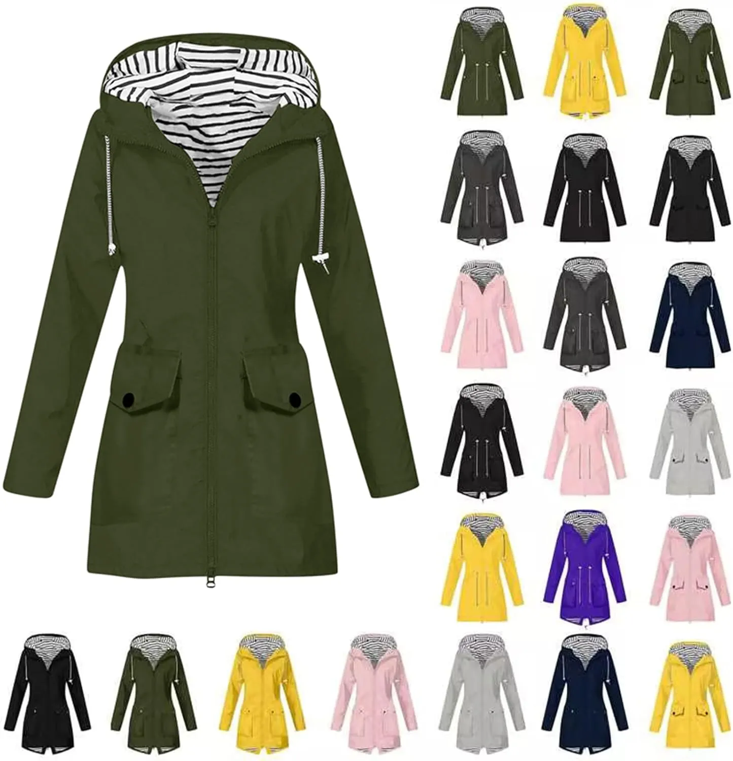 Rain Jackets for Women Waterproof Hooded Anoraks Lightweight Trench Coat Solid WindBreaker Fall Outfits with Pockets